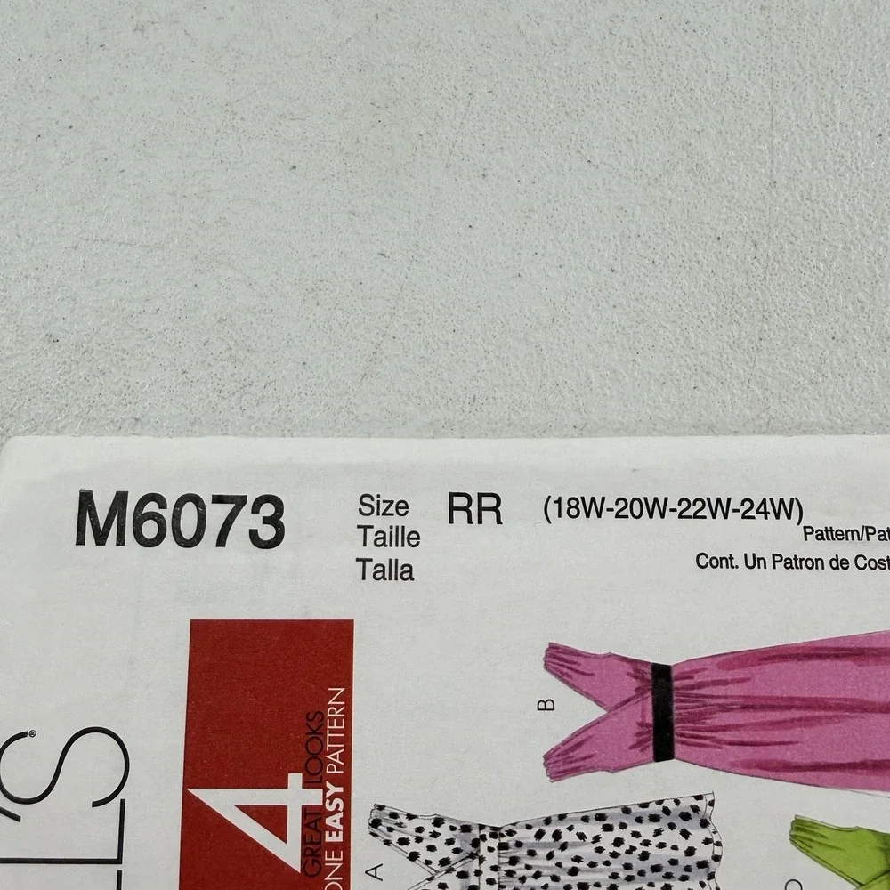 McCalls‎ M6073 Dresses Womens Plus Sewing Pattern Uncut Size 18W-24W